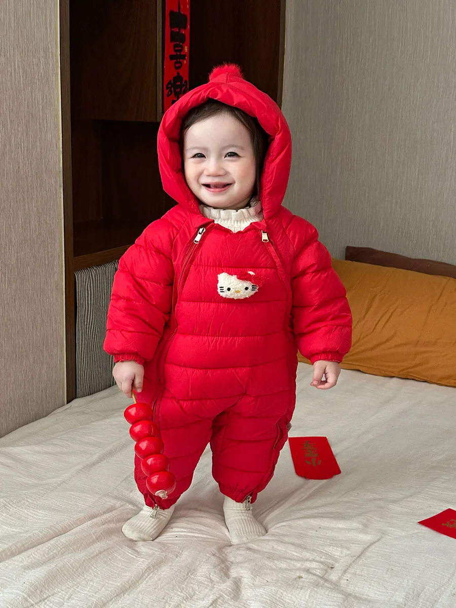 冬用ベビー連体服：ハイネックフード付きで新生児の冬眠着を安全に保つ