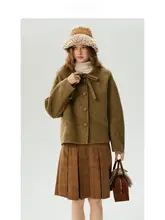 冬用100%羊毛リボン付きダブルフェイスコート【レディース・短尺・小柄向け】