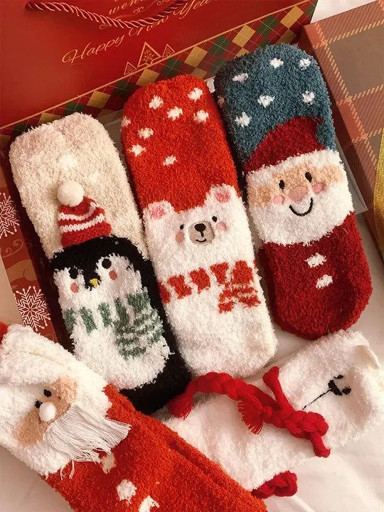 冬用クリスマスソックス【可愛らしいデザイン・保温効果・珊瑚フリース】（セットアップ対応）