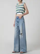トレンドのデニムワイドパンツ【ハイウエスト・フィット・ラフな雰囲気】（セットアップ対応）