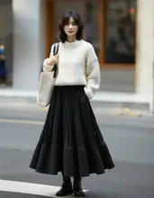 高ウエストプリーツスカート【立体的なデザイン・ヘプバーンスタイル・ロングタイプ】