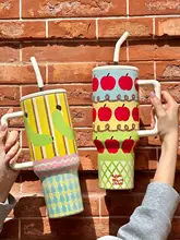 大容  量保温保冷かわいいストロー付き水杯