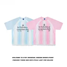 アメリカンビンテージストライプラグランスリーブ半袖Tシャツ【レース切替・フィット】