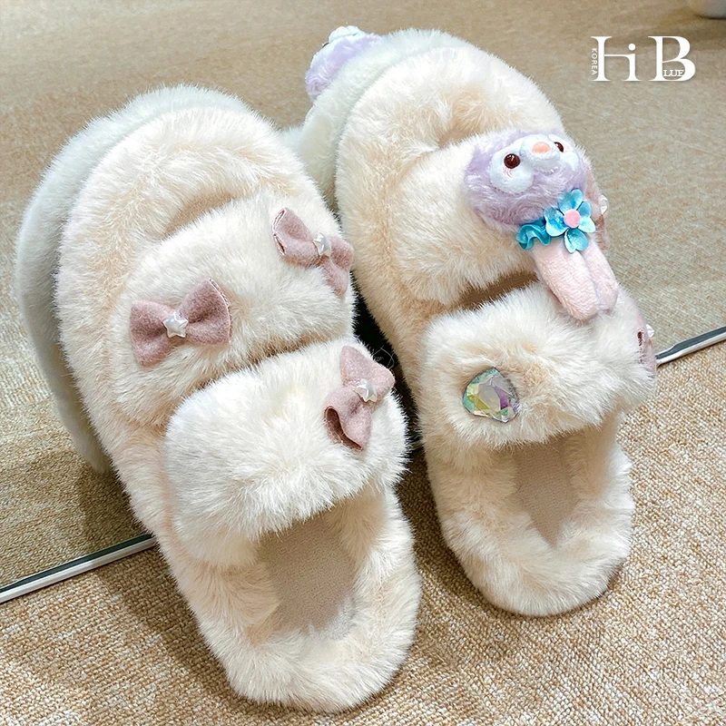 可愛いウサギデザインのコンパクトスリッパ：厚底・外履き対応の秋冬日常使い方