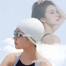 361° シリコン製 水泳キャップ【男女兼用・防水設計・ブラックホワイト・競技用】