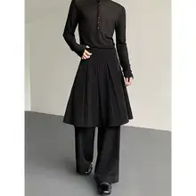 秋季デザインの重ね着風ワイドパンツ【ドレープ仕上げ・カジュアル・男性用】（セットアップ対応）