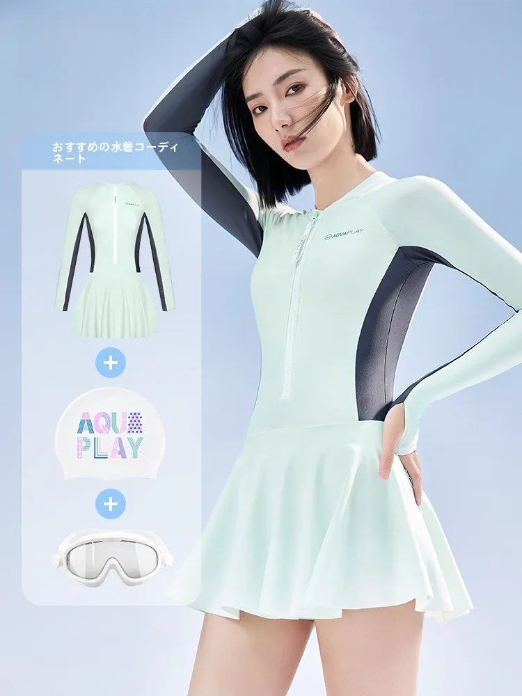 水中ウォーキング用水着の選び方：AQUAPLAY安泊来ミントグリーンジッパースカート水着の実用性解析