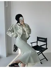 ヴィンテージ風デニムジャケットとフィッシュテールスカート【春用・女性用】（セットアップ対応）