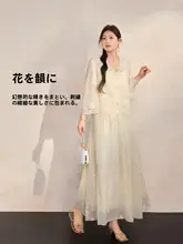 新中式デザインの刺繍レーストップスとスカート【盤扣ディテール・ラメ入り・大きいサイズ】（セットアップ対応）
