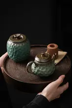 陶器製 茶葉用保存容器【青野釉・未封口デザイン】
