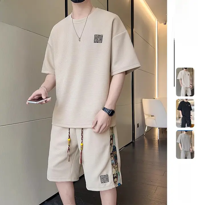 夏用 薄手ハニカム編みのスポーツウェア【刺繍ショートスリーブ・ショートパンツ・カジュアル】（セットアップ対応）