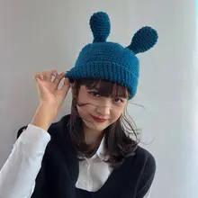 手編みのかわいいウサギ耳ニット帽【秋冬・レトロ・保温】