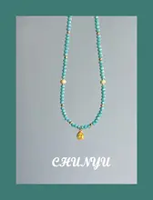 薄荷沙滩デザインのビンテージ風カラフルストーンネックレス【夏季限定】