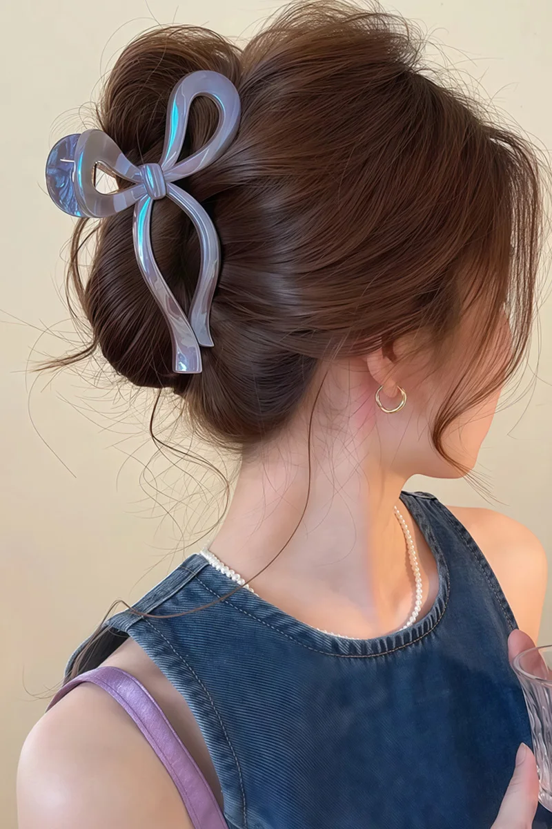 バタフライボウ付き大容量シャーククリップ【学生向け・おしゃれなヘアアクセサリー】