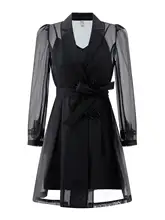 黒いクールな気質を楽しむスーツ【秋用・サテンキャミソール付き・ツーピース】（セットアップ対応）