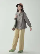 北島AMUU オリジナル 淡紫色ラウンドネックボタン長袖ブラウス【春用・フィット】