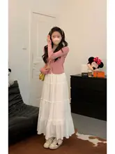 極上の柔らかさ ホワイトケーキスカート【ハイウエスト・Aライン・フレンチデザイン・ロング丈】