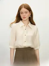 デザイン性のあるフレンチスタイルの不対称プリーツシャツ【女性用・コントラストカラー】