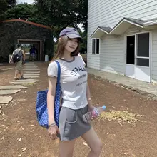 ストライプデザインの薄手Aラインスカート【レトロ・ボトムス】