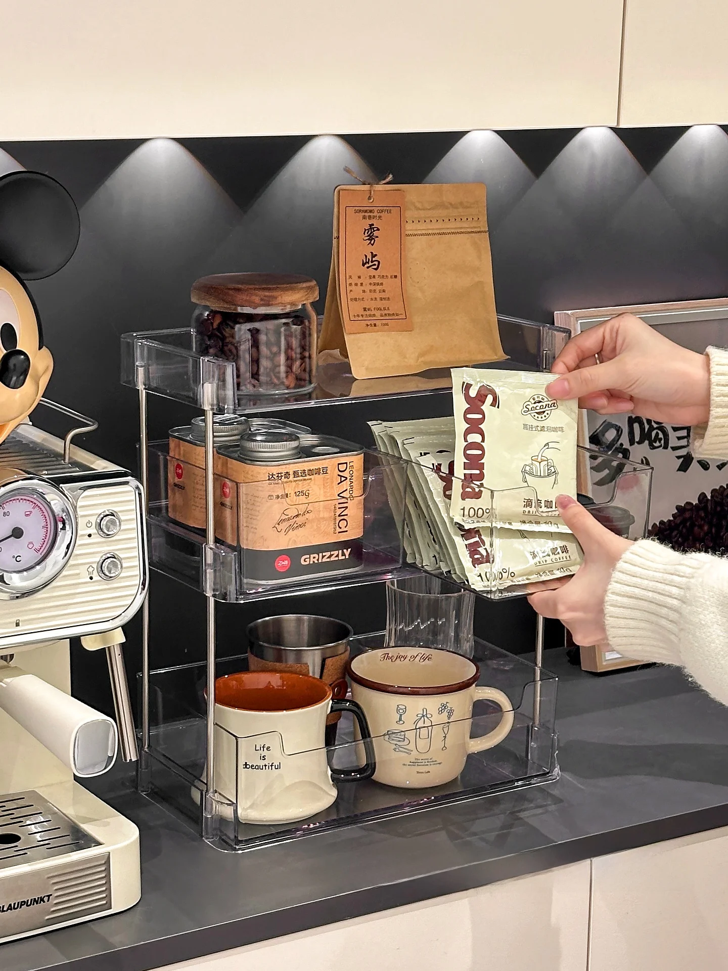 コーヒー用収納ラック：引き出し式でカプセルやティーバッグを効率的に  収納