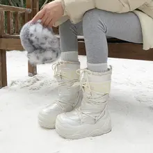 厚底加絨の防水中筒ブーツ【冬用・暖かさ・女性用・かわいいデザイン】