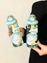 透明な水杯【可愛らしいデザイン・高温耐性プラスチック・携帯用・吸管付き】