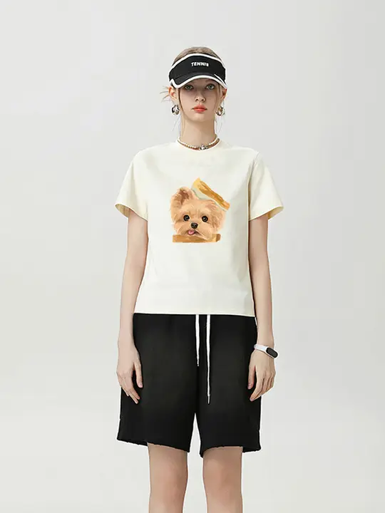 かわいいペットデザインの短袖Tシャツ【フィット感あり・日常用】