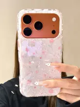 春先にぴったりの白地ストライプ＆フラワーデザイン iPhone用ケース【全面保護・女性向け】