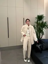 白色ハイウエストカジュアルパンツ【冬用・極上の柔らかさ・スリムフィット・レトロスタイル】