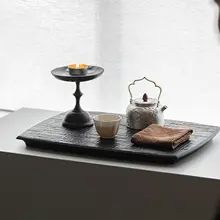 高級無垢材ヴィンテージ風茶盤【シンプルデザイン・干し泡茶台・炭化仕上げ】