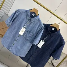 カジュアルデニム半袖シャツ【夏用・洗い加工・ポケット付き】