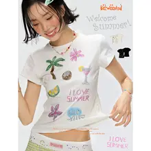 夏用短袖Tシャツ【カラフルなビーズ刺繍・フィットデザイン】【極上の柔らかさ】（セットアップ対応）