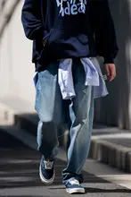 デニムパンツ メンズ ウォッシュ加工 ダメージ加工 ストレート ルーズシルエット シティボーイ ストリート ヴィンテージ「Bellken」