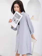 シンプルなコットンリネンシャツワンピース【長袖・ゆったり・ボタン・ポケット付き】