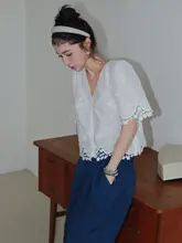 高密度コットン刺繍ホワイトシャツ【夏用・フレンチスタイル・通勤対応】