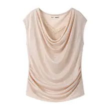 した雰囲気の裾フリル半袖Tシャツ【女性用・夏用・レース付き・柔らかいデザイン】（セットアップ対応）