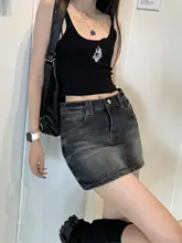 デニムハイウエストミニスカート【夏用・Aライン・ショート】（セットアップ対応）