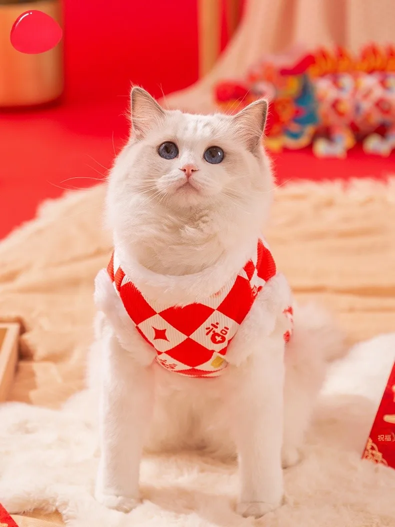 冬用ペット猫服 ダイヤモンド柄 保温防毛ベスト 一人暮らし向けの快適さを実現