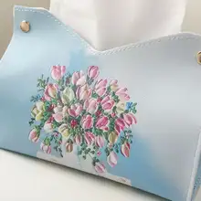 高級感ある皮革製油絵デザイン ティッシュボックス【軽食風・リビング・車用】