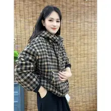 厚手の保温性があるチェック柄フード付きカーディガン【したスタイル・秋冬向け】