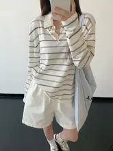ストライプポロシャツ【長袖・女性用・春夏・ライセル混紡・カジュアルニットトップス】