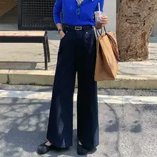 レディース 高腰デニムワイドパンツ【秋春用・加厚・ストレート・ファッション】