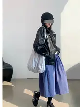 グレーのチェック柄ハイウエストチュールスカート【ブルー・中長丈・女性用】