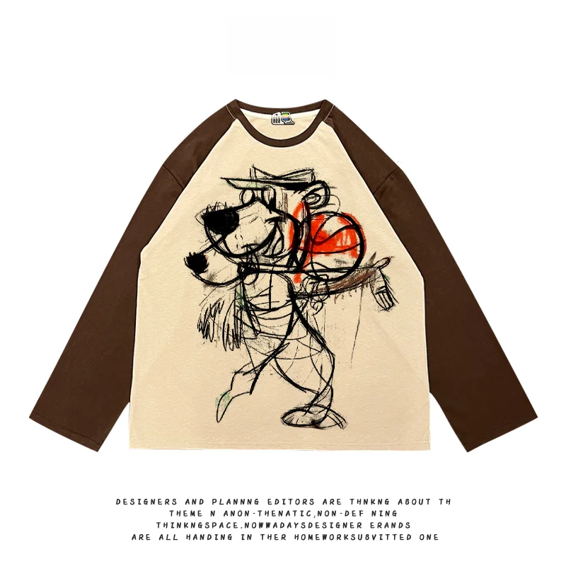 ユニークなグラフィックデザインの長袖Tシャツ【カラーブロック・春秋向け】
