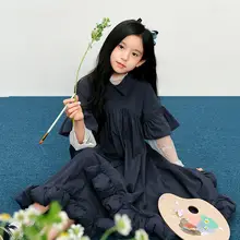 ワンピース キッズ ガールズ フライングスリーブ プレッピースタイル ヴィンテージ ハイウエスト ロング丈 フォーマルドレス きれいめ 秋