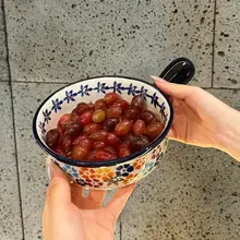 ポー�ランド陶器製のハンドル付きボウル【シングルハンドル・電子レンジ対応・家庭用食器】