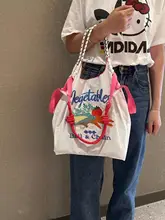 野菜刺繍デザインのエコバッグ【女性用・ボールチェーン・ナイロン製・手提げ】