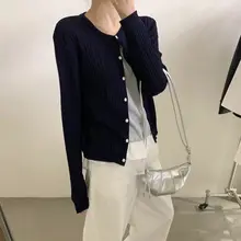 極上の柔らかさ ニットカーディガン【ボタン付き・ラウンドネック・ツイストデザイン ・シンプルスタイル・女性用】