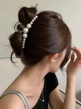 パールとビジューのクロスデザイン大型シャーククリップ【上品なヘアアクセサリー】