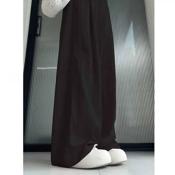高身長向けのロングアイスシルクワイドパンツ【高腰・ドレープ感・夏用・UVカット】（セットアップ対応）